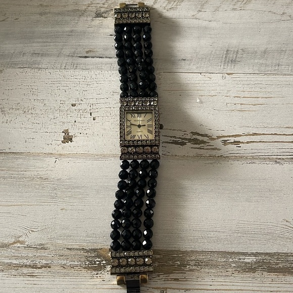 Sparkling Heidi Daus Black Beaded Crystal Watch. - Picture 2 of 11
